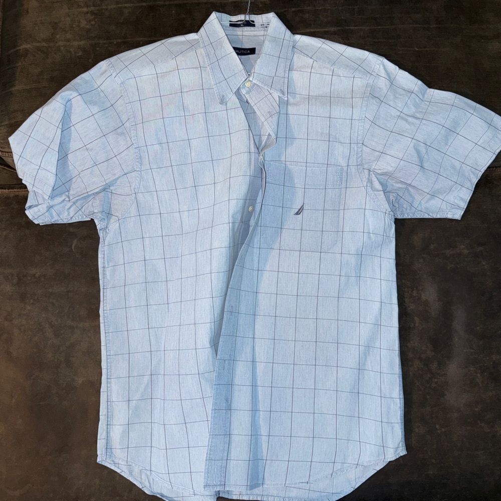 Nautica Men's Light Blue Checkered Shirt